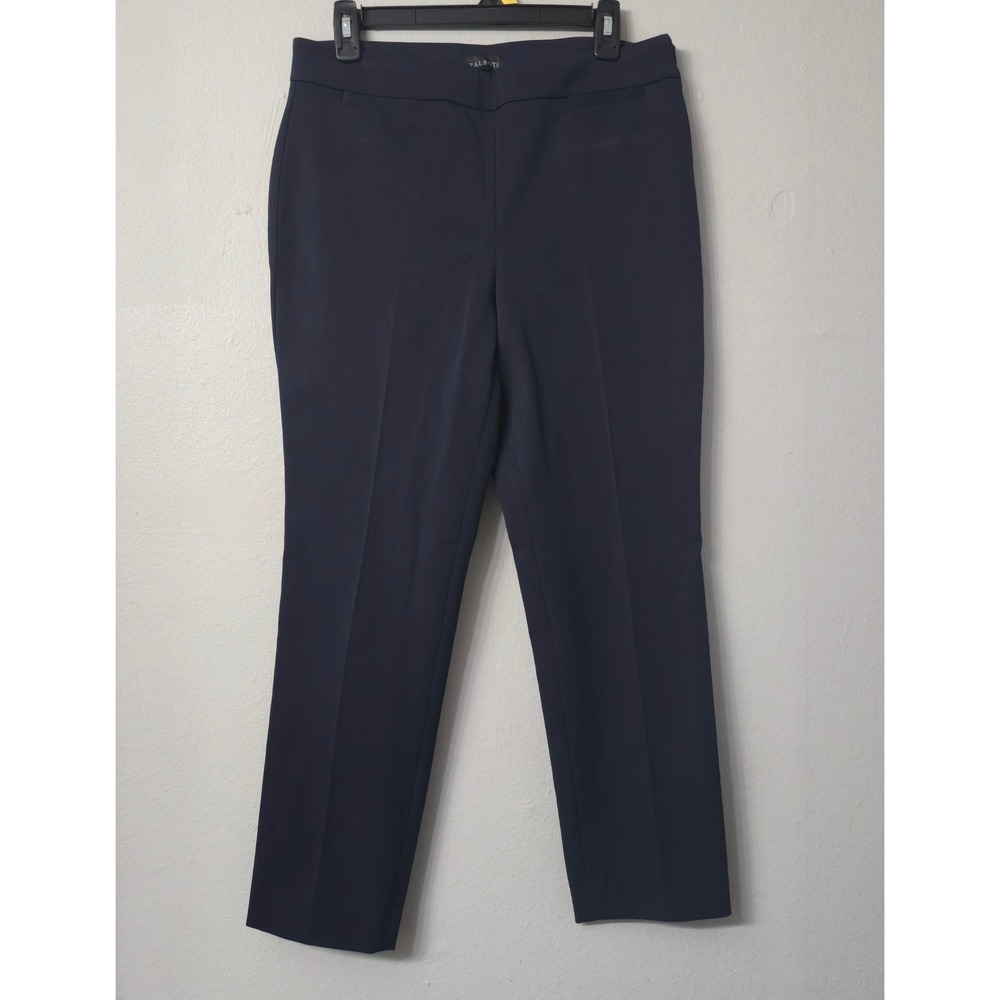 Talbots Refined Bi-Stretch Pants 8P Dark Navy Blue Side Zip Straight Leg Petite